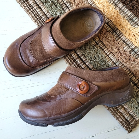 Dansko Kaya Brown Leather Slip On Clogs with Suede Cuffs Women's 38 US 7.5-8 - Picture 2 of 14